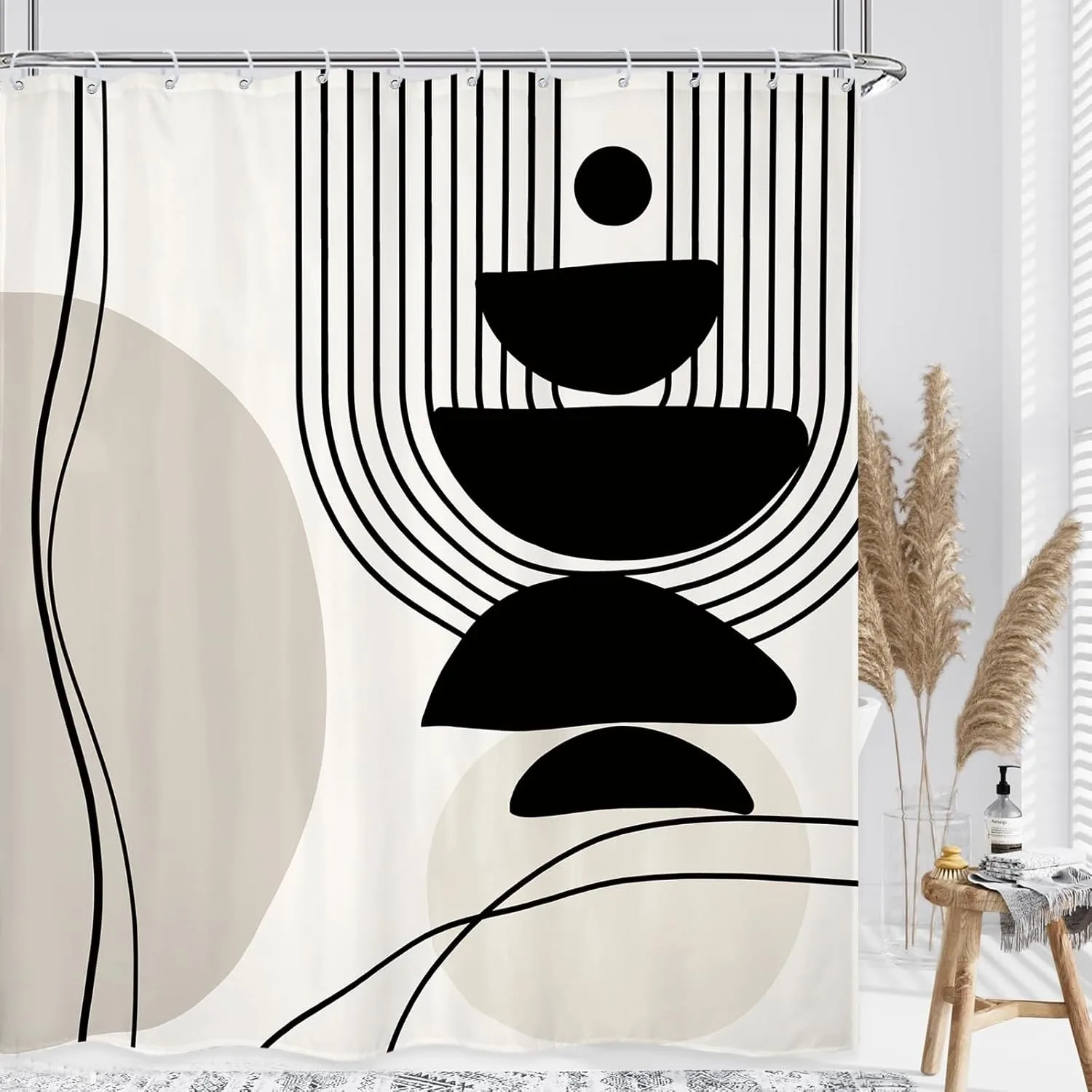 Minimalist Abstract Shower Curtain Modern Geometric Minimalist Neutral Contemporary Bathroom Accessories Decor Shower Curtains