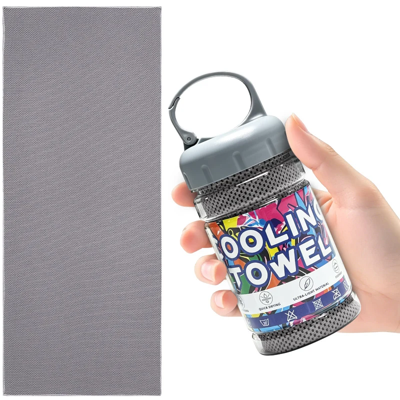Draagbare fles met snel drogende koelhanddoeken, microvezel ijsdoek, ademende zachte koelhanddoek voor yoga, sport, gym, workout en fitness