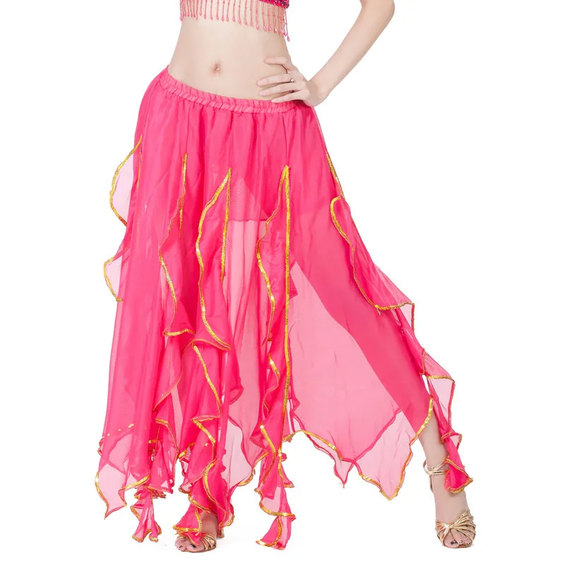 

Chiffon Belly Dance Skirt Double High Slits Oriental Belly Dance Practice Half Dress For Women (Without Belt) Bellydance Costume