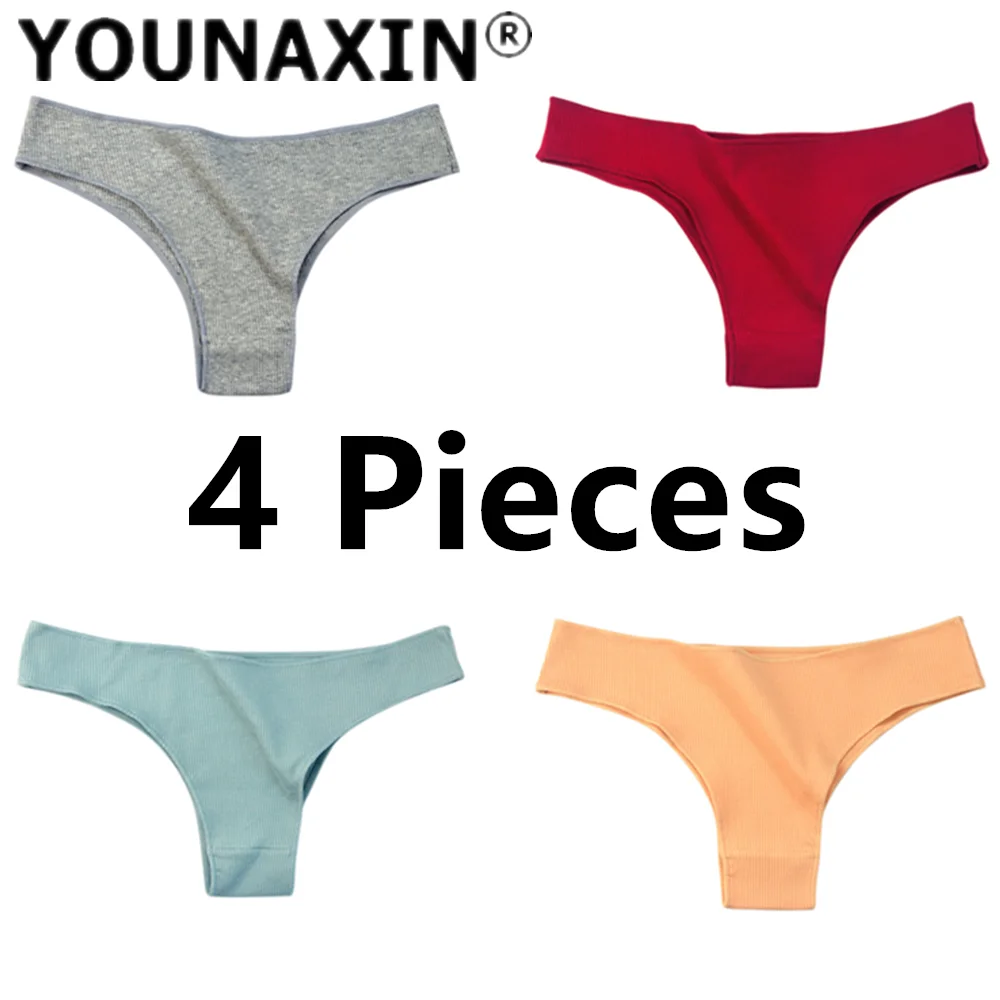 

4 Pcs Women Cotton Underwear Briefs Lingerie Low-Rise Undies Sexy Girls Large Panties Soild Colors Breathable Undershorts M L XL