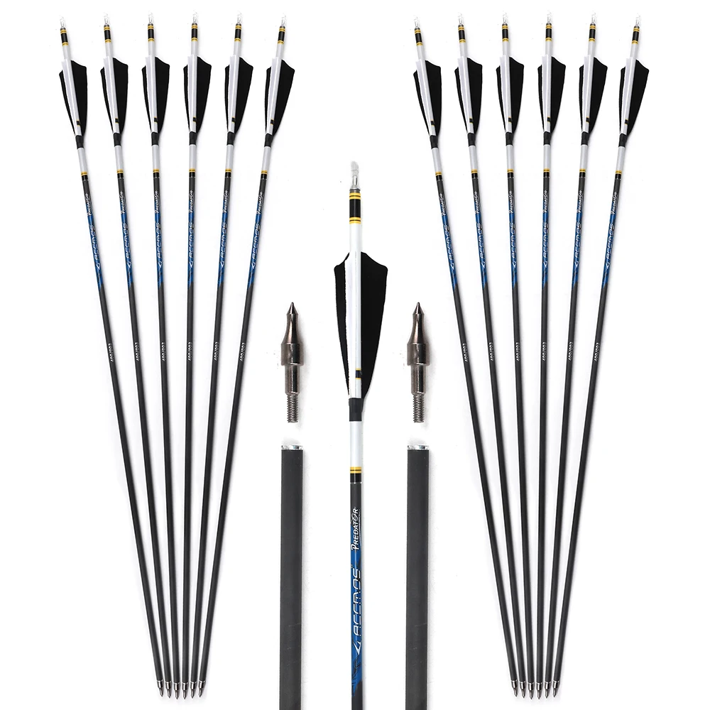 12pcs ID6.2mm 32in Pure Carbon Arrow With Hot Shrink Sticker Sp250-800 Archery （Available in Multiple Colors）