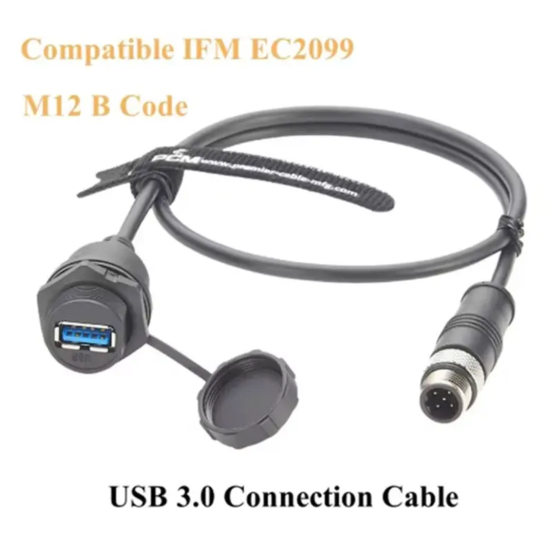 Hot Selling-IP67 Industrial USB 3.0 Connection Cable USB A Female To 5Pin B Code Flush Compatible IFM EC2099 A,IP67 Industrial