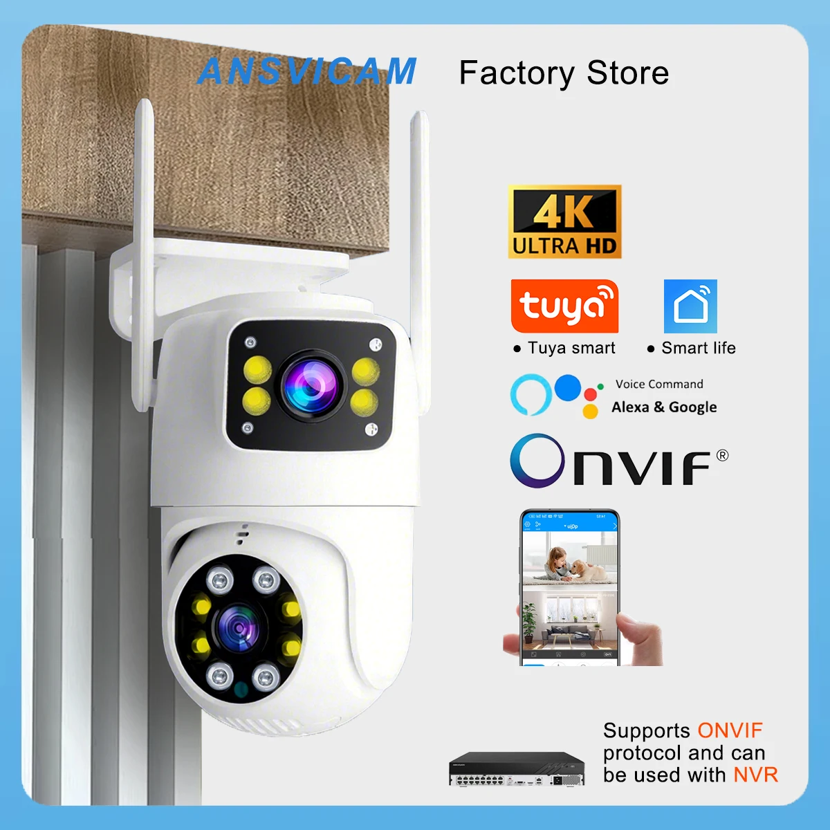 �y�Z�[�����z4K 8MP Tuya �X�}�[�gWiFi IP�J�����AOnvif NVR�Ή��A�f���A�������YPTZ���O�J�����AAI�����ǐՁA�i�C�g�r�W�����AIP66�h��