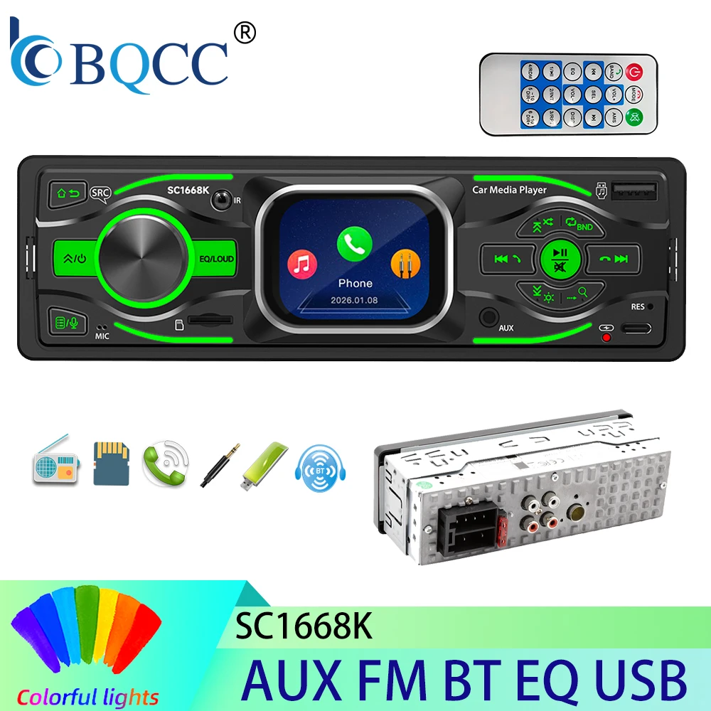 

Автомобильный радиоприемник BQCC 2,2 дюйма, MP3-плеер с сенсорным экраном, аудиосистема, поддержка FM RDS, Bluetooth 6.0, AUX, USB, TF-карта, Type-C, универсальный
