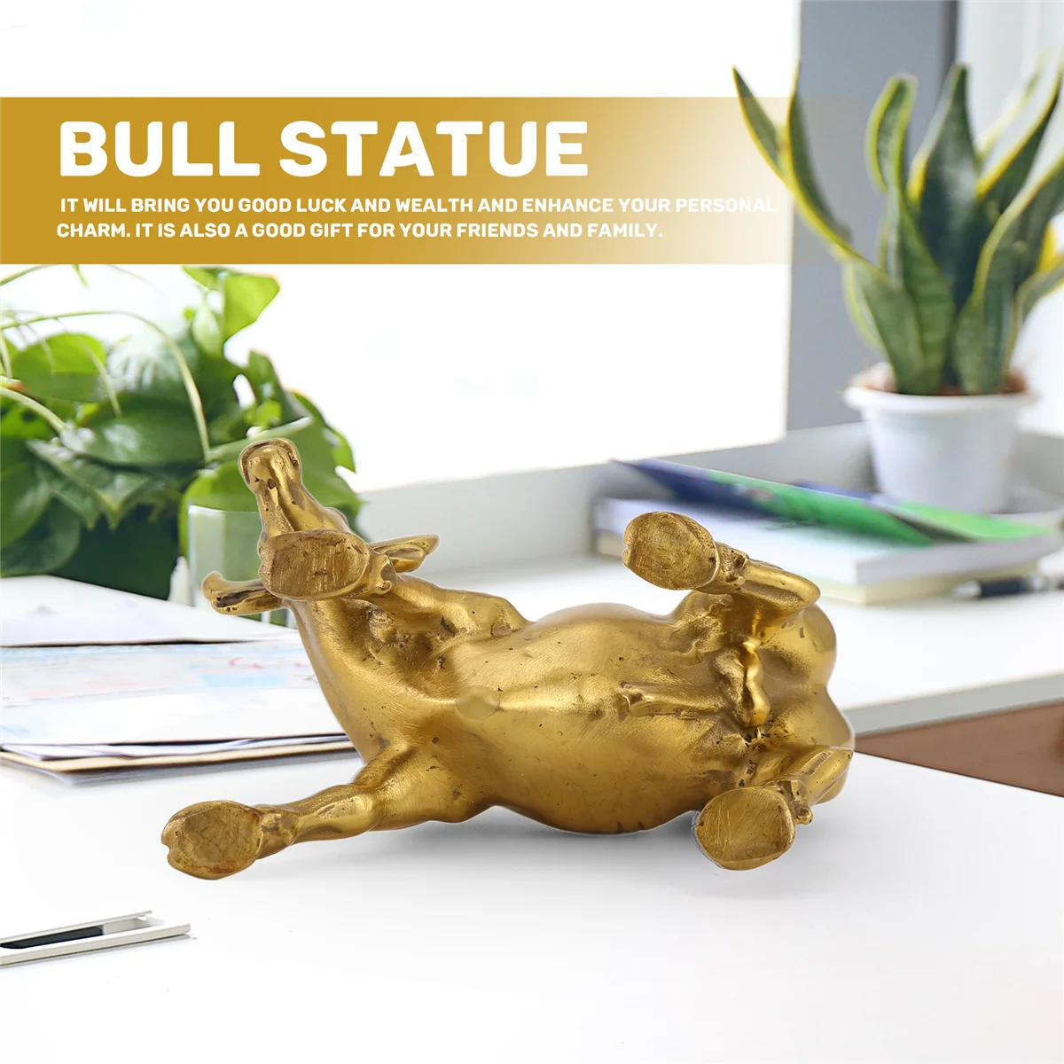 Venda quente feng shui fortuna estátua de touro de bronze, escultura decoração para casa touro de cobre dourado representa boa sorte de carreira