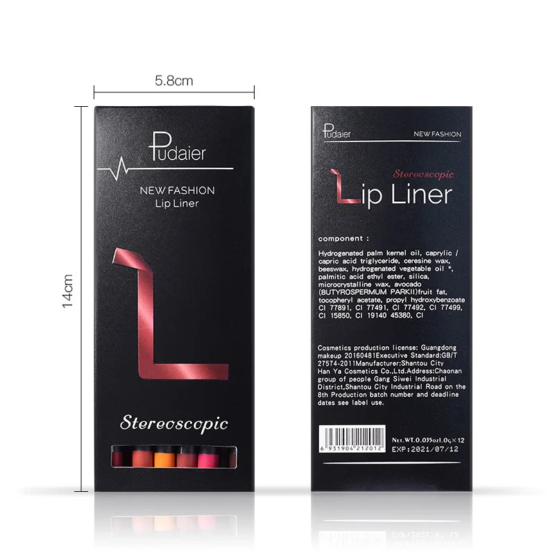 Lápis impermeável Lip Liner, Nude Matte Lipliner, hidratante, de longa duração batom caneta, kit de maquiagem profissional, 12 cores por conjunto