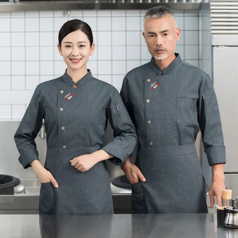 Uniforme de Chef de manga larga para hombre y mujer, ropa de trabajo para Hotel, restaurante occidental, cocina y Hotel