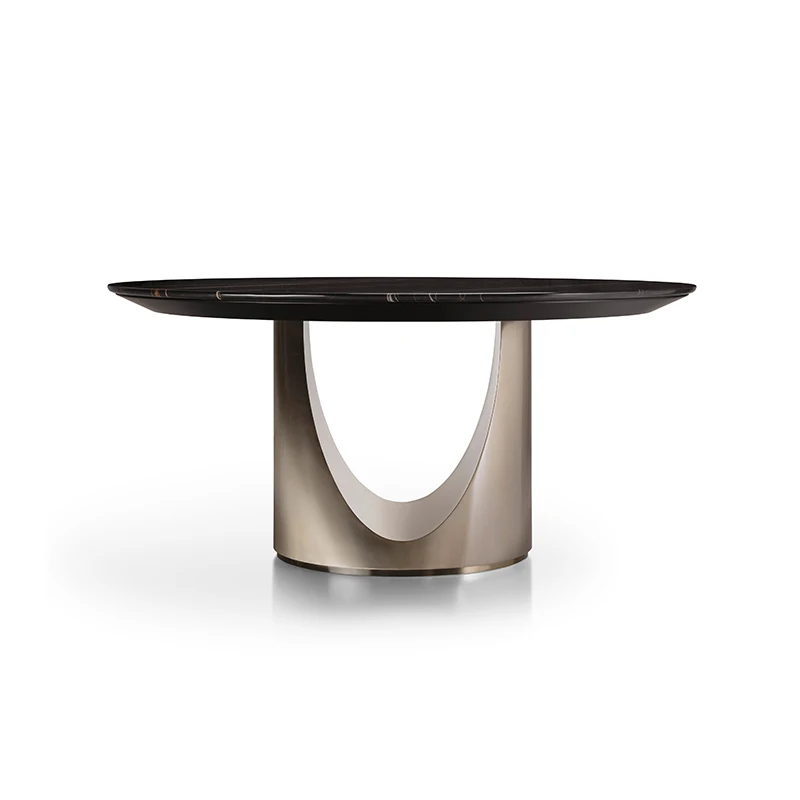

Italian light luxury Lauren black gold marble dining table modern simple living room round stainless steel dining table