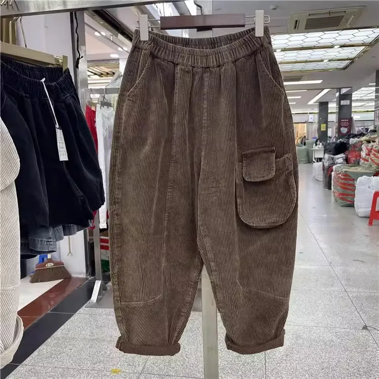 

Autumn Winter Loose Men's Corduroy Wide Leg Pants Casual Trousers Comfortable Breathable Polyester Fiber Daily Wear