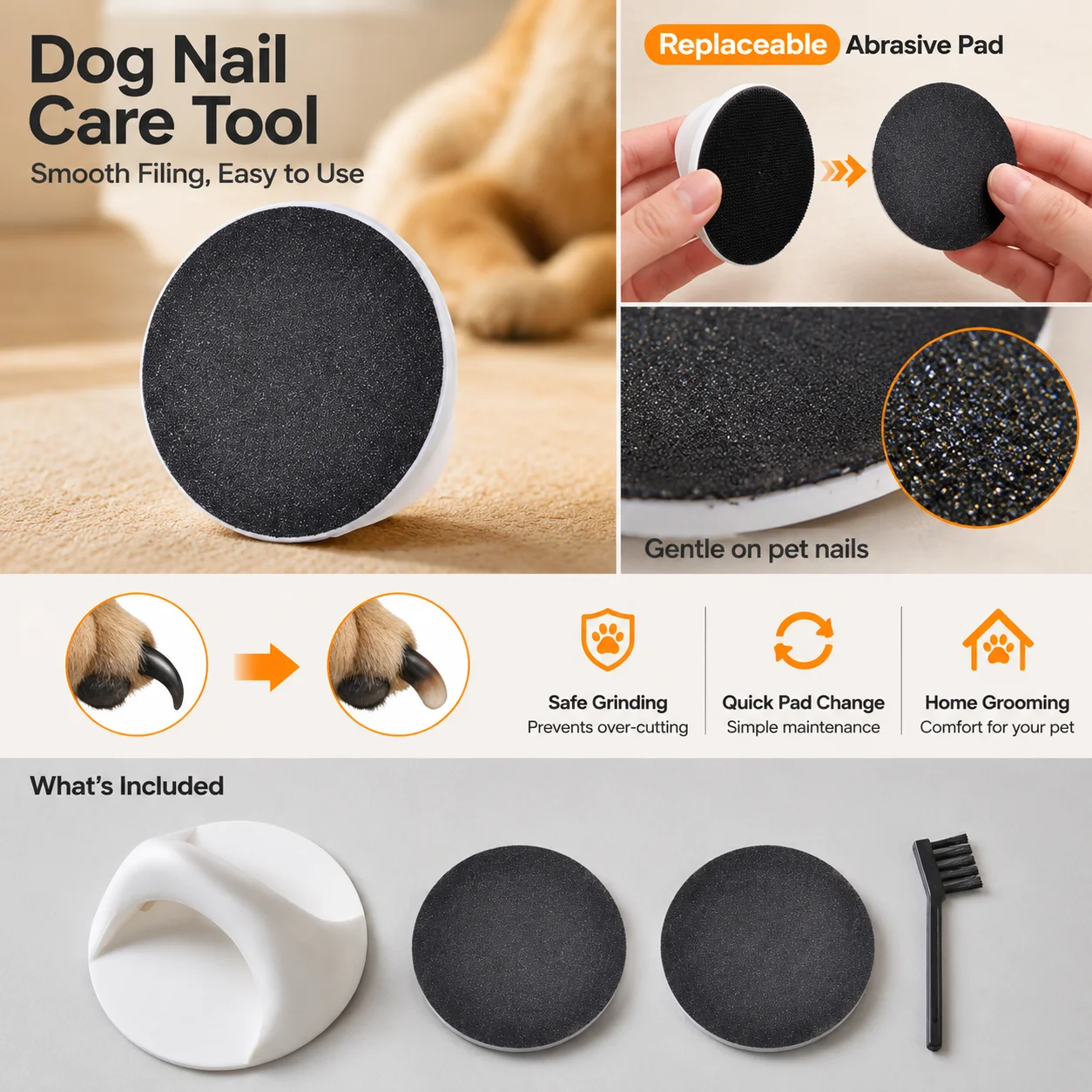 Small Medium Dog Nail Grinder Manual Paw Care Tool Quiet Detachable Sandpaper File for Home Grooming Durable ABS Plastic