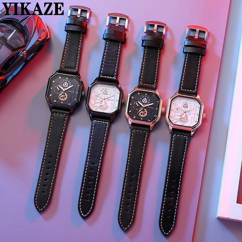 YIKAZE Square Women Watches Leather Strap Black Quartz Watch Retro Sport Watch Fashion Waterproof Quartz Wristwatch for Woman