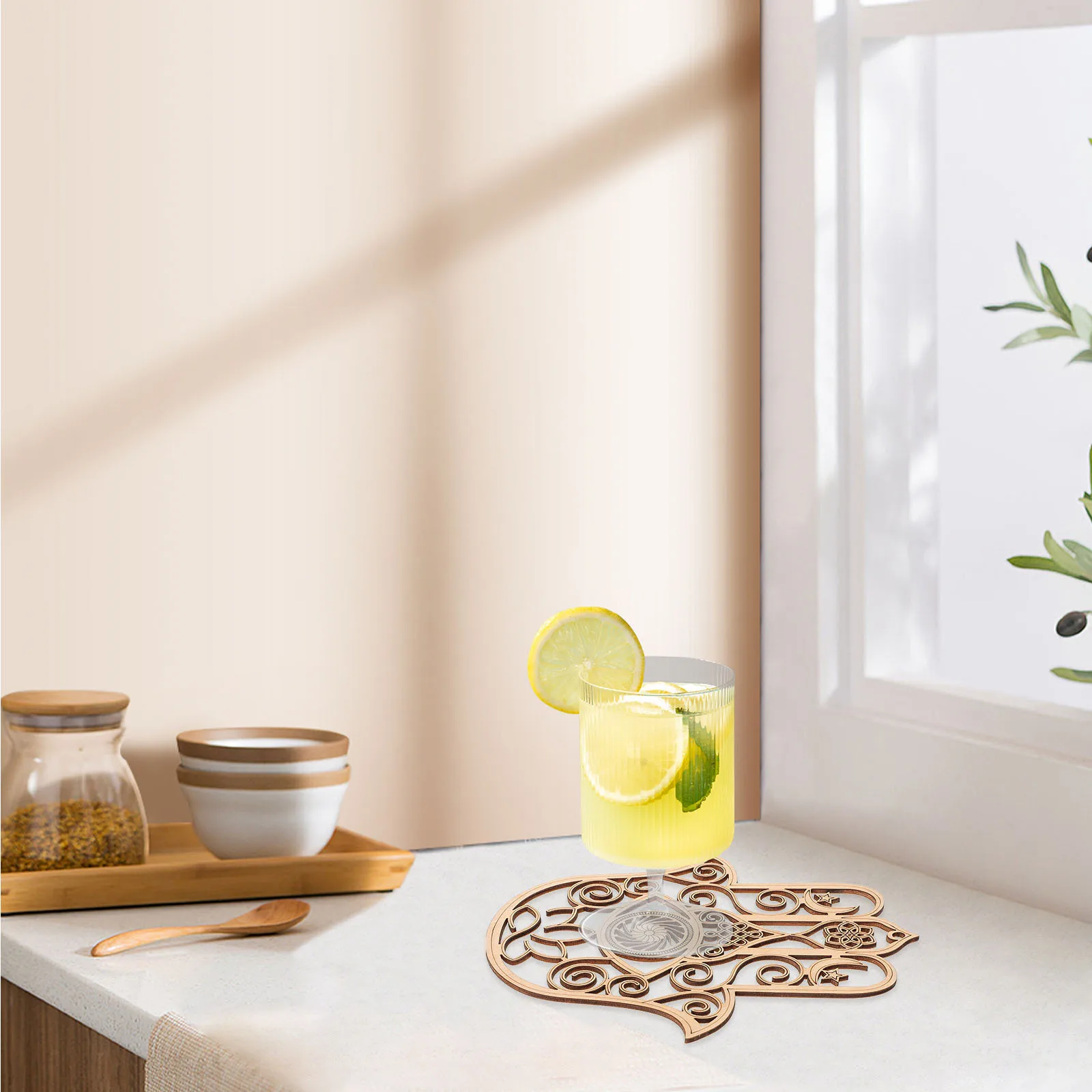 

4Pcs Wooden Tea Cup Mats Decorative Bottle Mats Wear-Resistant Coasters for Home and Office Tea Cup Mat Coasters Bulk