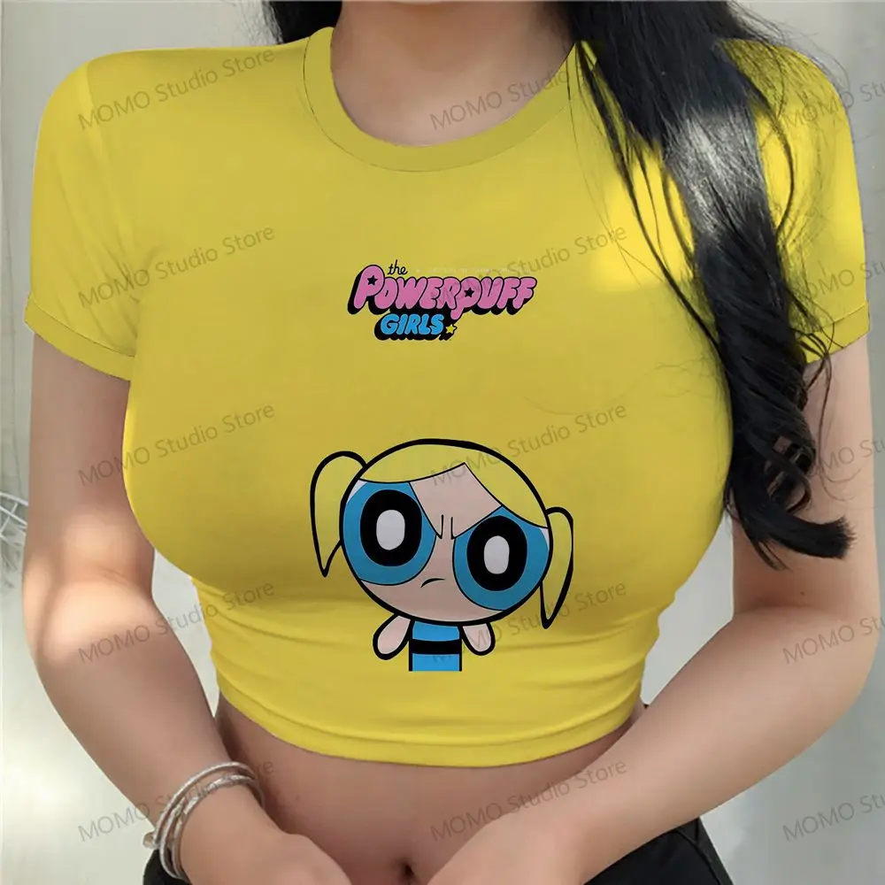 

Tshirt Women's T-Shirt The Powerpuff Girls Crop Top Clothing 2024 Y2k XS-3XL Woman Clothes Short Sleeve Tops Leisure Kawaii Cute