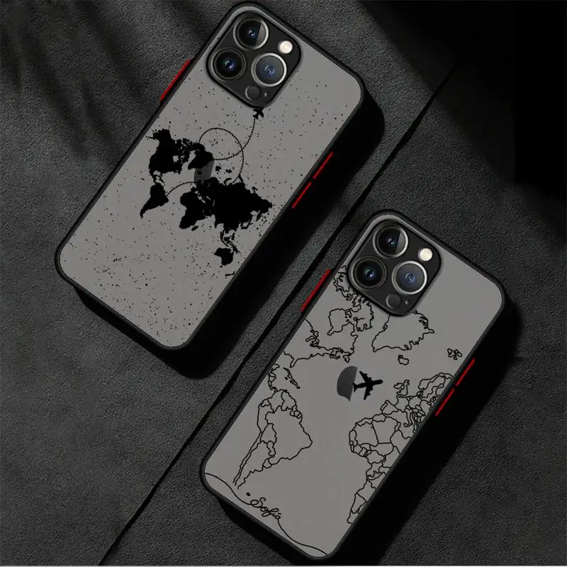 phone cases for Apple iPhone 11 16 case 8 14 12 Pro 15 7 8Plus 13 Mini XS X XR Luxury fundas Cover Planes World Map Travel Line