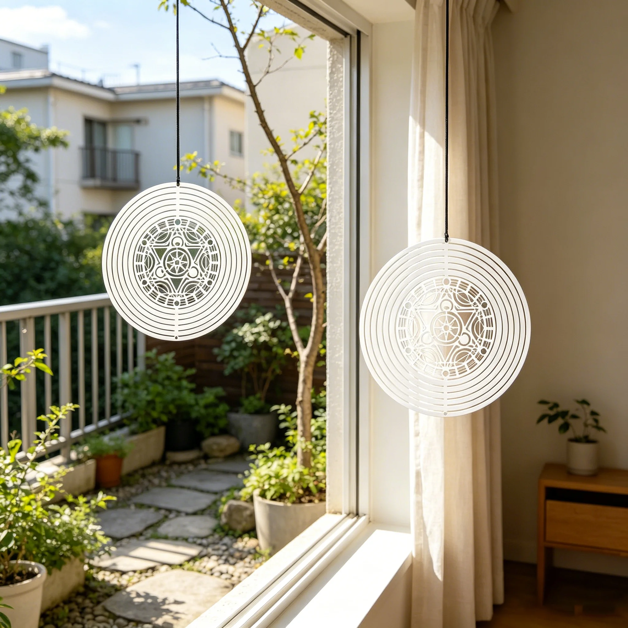 Mystic Solomon Magic Circle Wind Spinner Mirror Stainless Steel 3D Hanging Wind Chime Patio Balcony Blessing Talisman Ornament