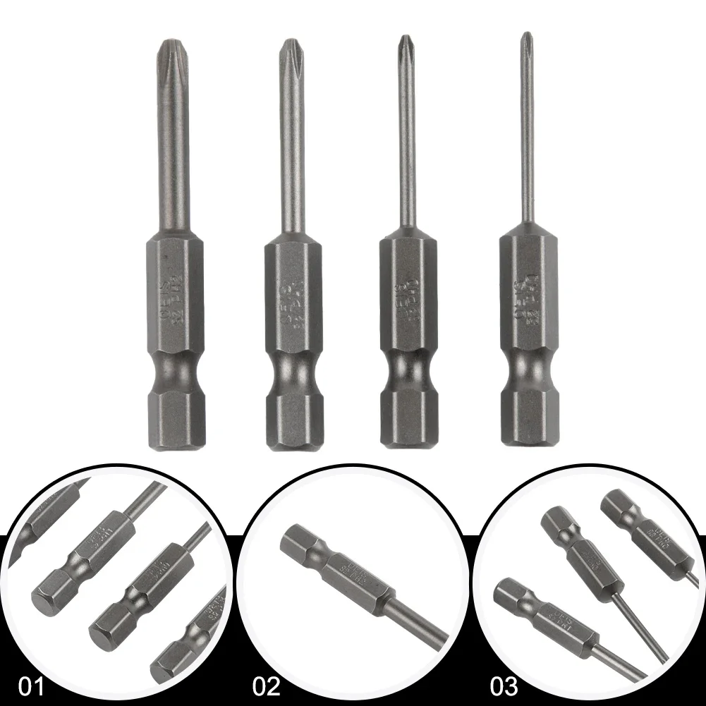 4 Stuks 50Mm Kruisschroevendraaier Bits 1/4Inch Hex Schacht Elektrische Schroevendraaier Bit Gelegeerd Staal Magnetische Schroef Aandrijving Handgereedschap Ph00 Ph1