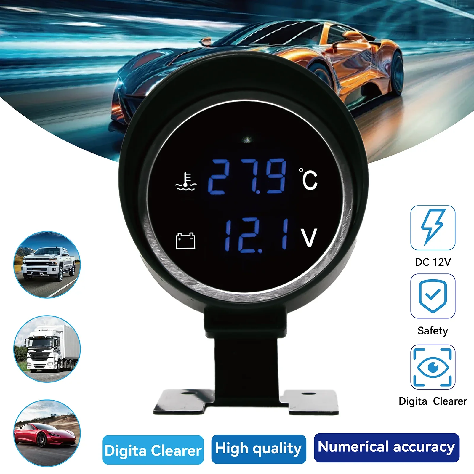 Auto Car Water Temp Gauge/Voltmeter For Cars 28 / 34MM Adapter 10MM Car Temperature Sensor NPT 1/8 Meter -10~110 Celsius 12V 24V