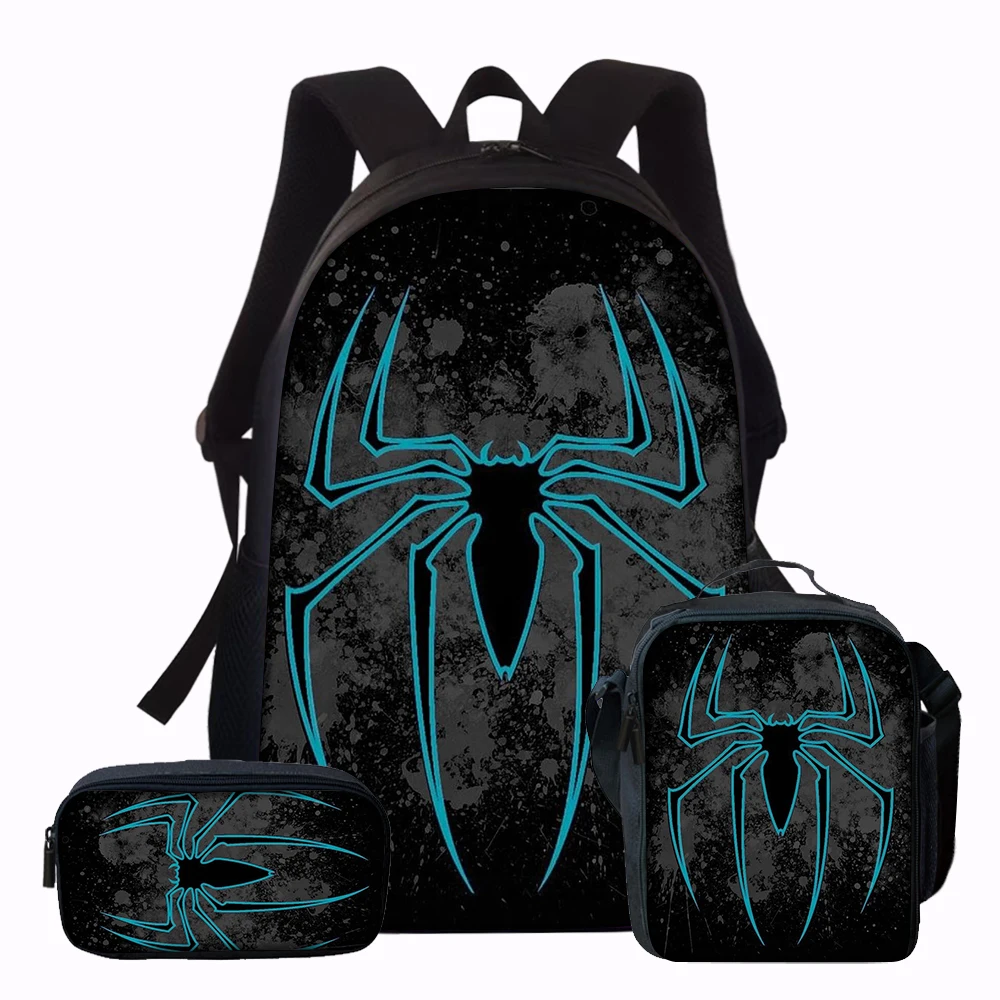 3PCS Blue Spider Print Backpack Set | Large Capacity Casual Backpack with Matching Clutch & Tote Bag, Perfect for Daily Use