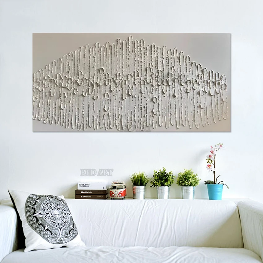 Knife Thickness 100% Hand-painted Abstract White Oil Painting Canvas Wall Poster Big Size Canvas Piece For Hotel Decoration