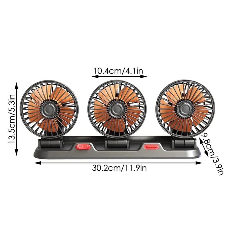 Fan for Car Three-Head Fan for SUVs USB Cooling Air Small Personal Fan 2 Speeds Electric Fan for Truck Vehicle (24V)