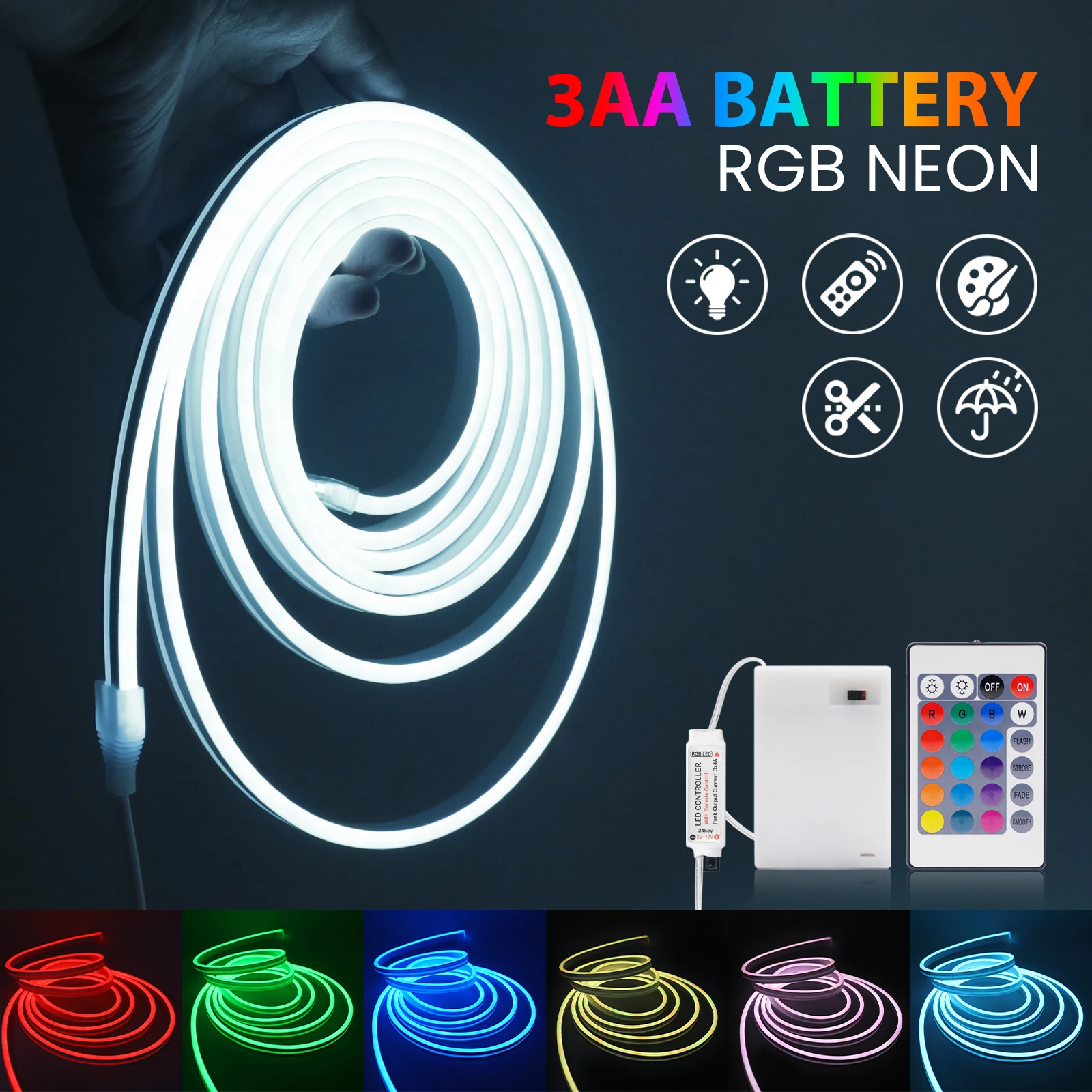 3AA Battery Box RGB Neon LED Strip Light 5V 108LEDs/M Waterproof Bluetooth APP Remote Control Flexible DIY Neon Sign Home Decor