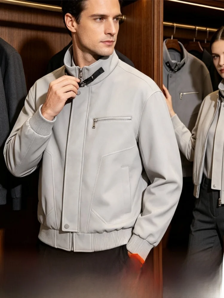 Retro American Style Men's Jacket Stand Collar PU Leather Frosted Surface Vintage Treatment Three Dimensional Cutting