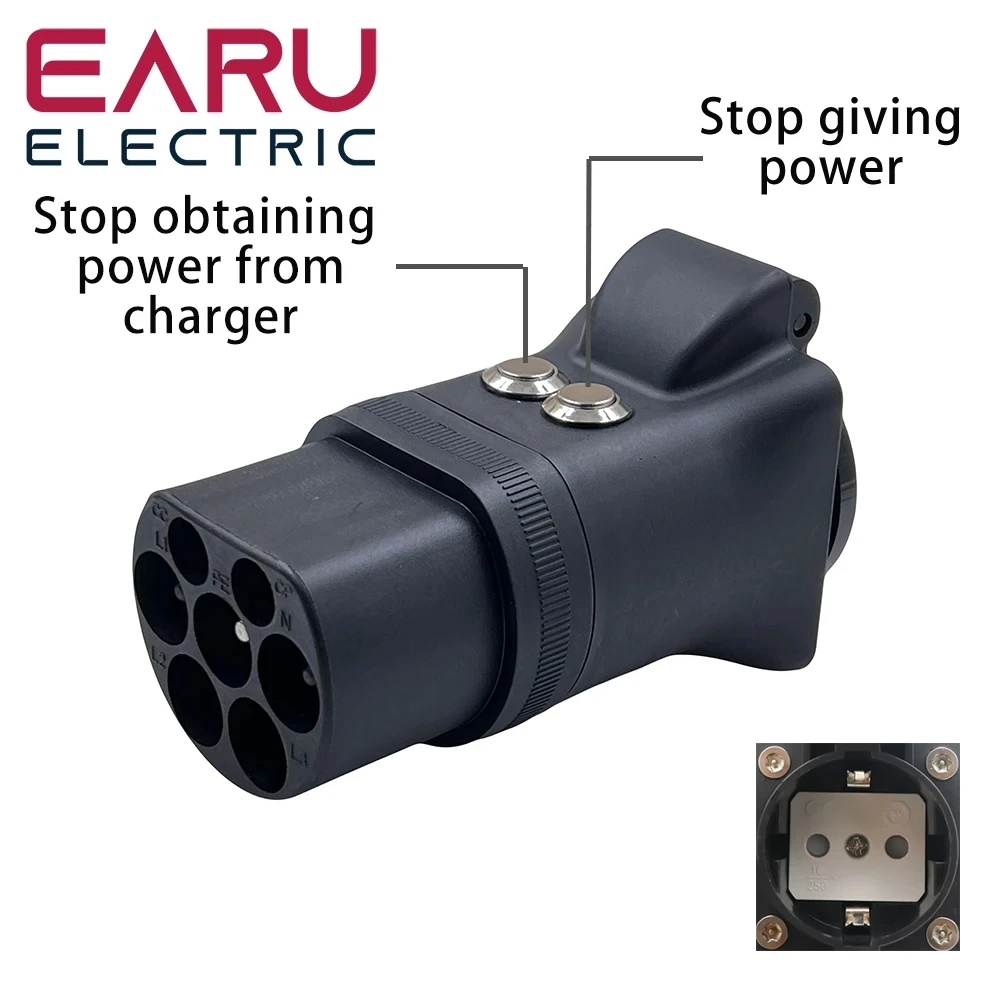 With Switch New Portable 220V Type 2 Male Plug to Schuko Socket EV Charging Adapter For EV Charger EV Connector