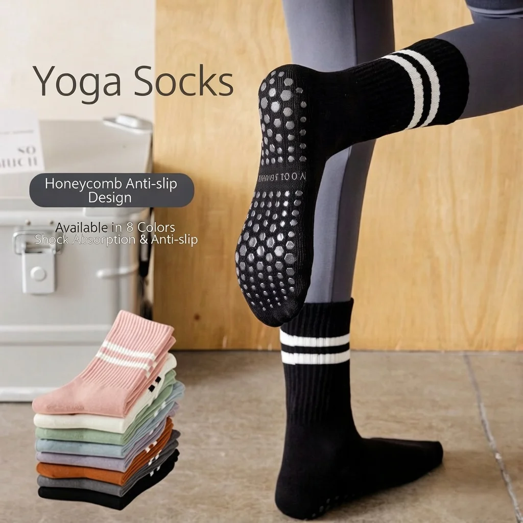 

6 pairs Yoga Socks Anti-Slip Professional Women's Fall/Winter Mid-Calf Pilates Adult Sports Fitness Floor Socks