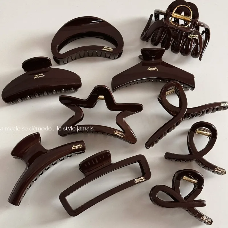 

Large Hair Claw Clips for Women Chocolate Brown Letter Strong Hold Non Slip Fashion Claw Clip for Updo Bun Thick Hair Daily Use