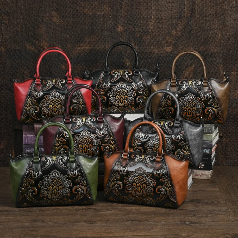 

Vintage Tote Bags For Women Luxury Chinese Style Shoulder Crossbody Bags Large Capacity Embossing Floral Print Pillow Handbags