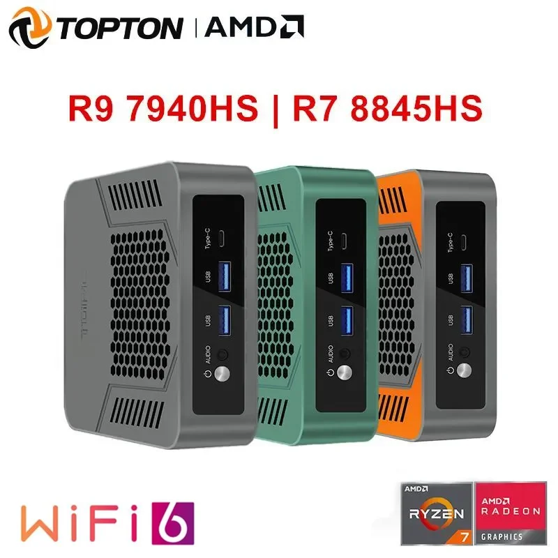 Topton AMD Mini PC Gamer TOPC Ryzen 9 8945HS R7 8845HS 2xDDR5 USB4.0 NVMe 2 LAN Windows 11 Pro Desktop Gaming Computer WiFi6E