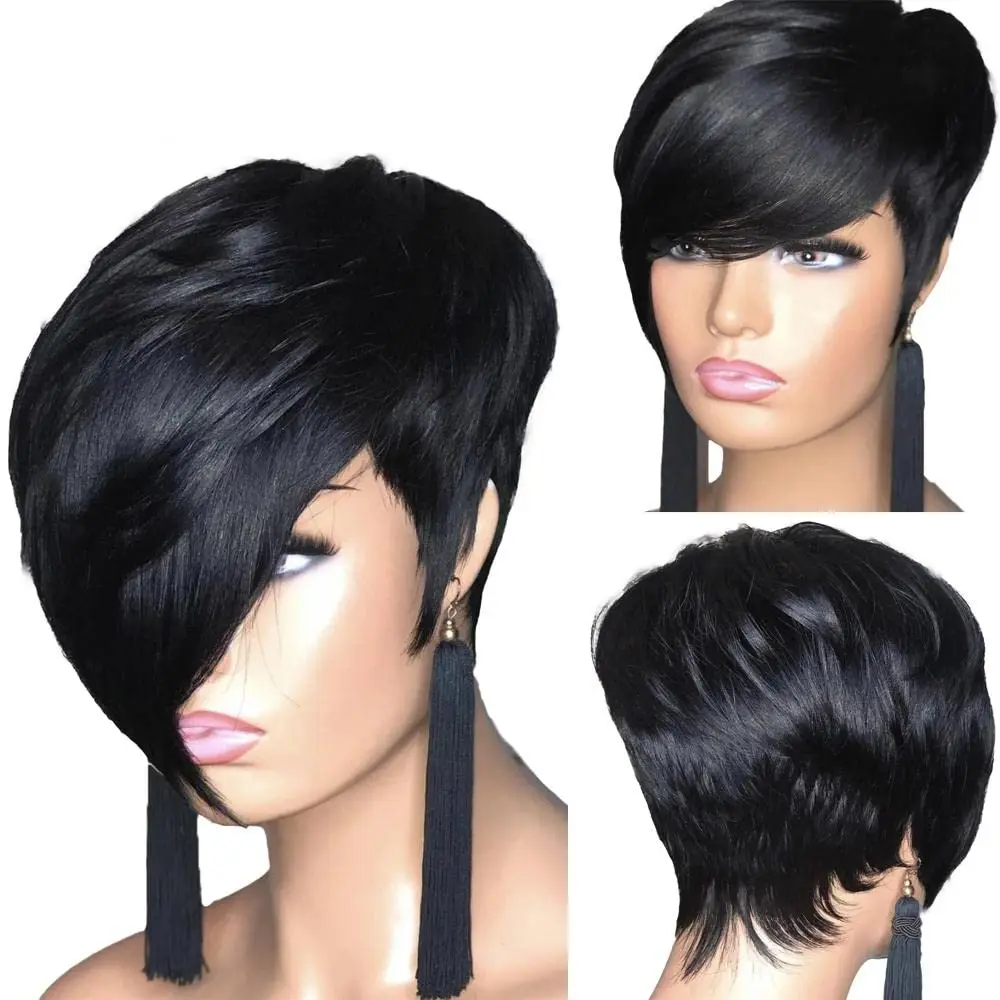 Pixie cut Wig for black women -  Synthetic Short Layered  with Natural Black Color fashion wig