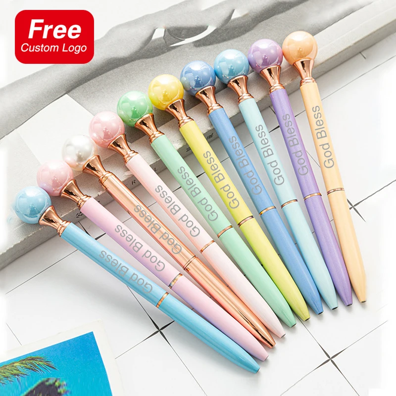 

Turning Pearl Ballpoint Pen Kawaii Metal Gel Pen Engraving Logo Business Office Signature Pen School Learning Stationery