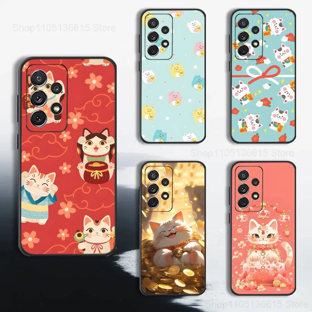 

Cartoon Lucky Cat Cute Art For Samsung S9,S10,S20,S10,S21,S25,S24,S23,Ultra,FE,Plus,Lite,Soft Silicone Black Case
