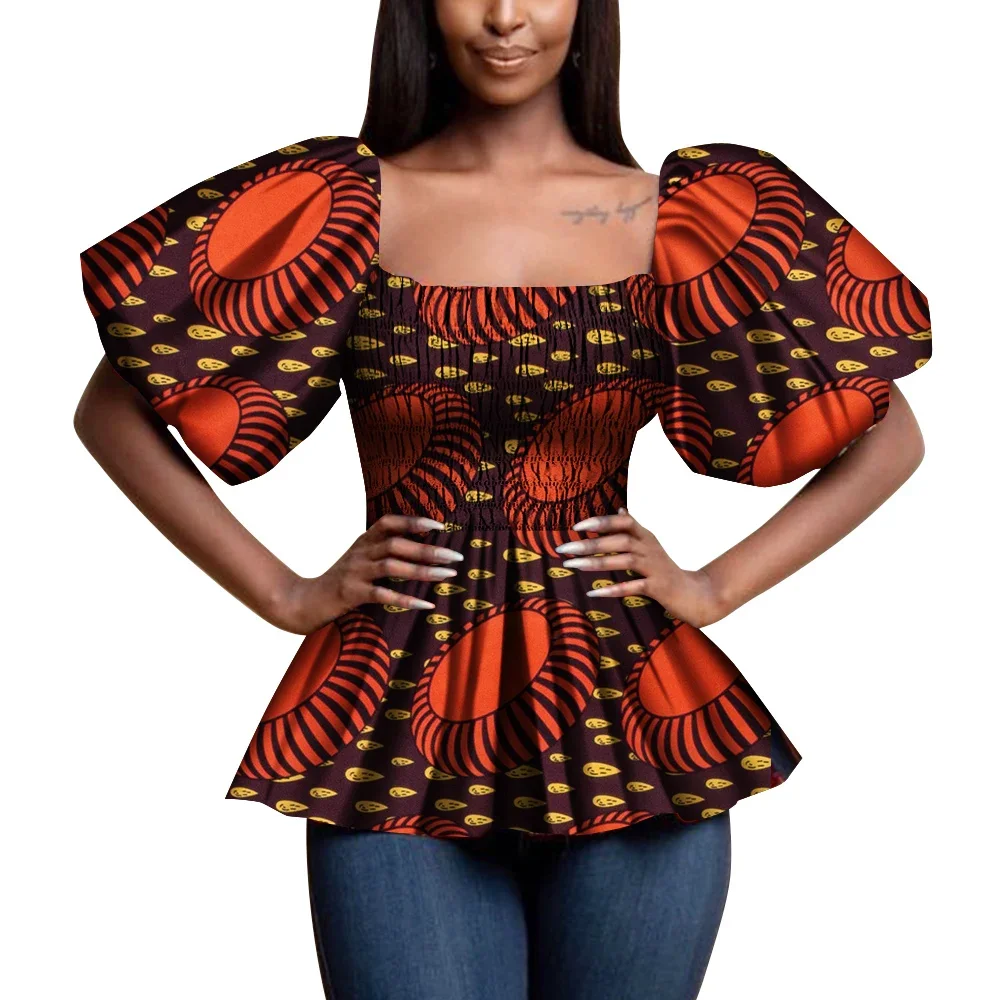 

Dashiki African Shirt for Women Bazin Riche Ankara Print Half Sleeve T Shirts Top Women African Clothing Causal Party Wy9842