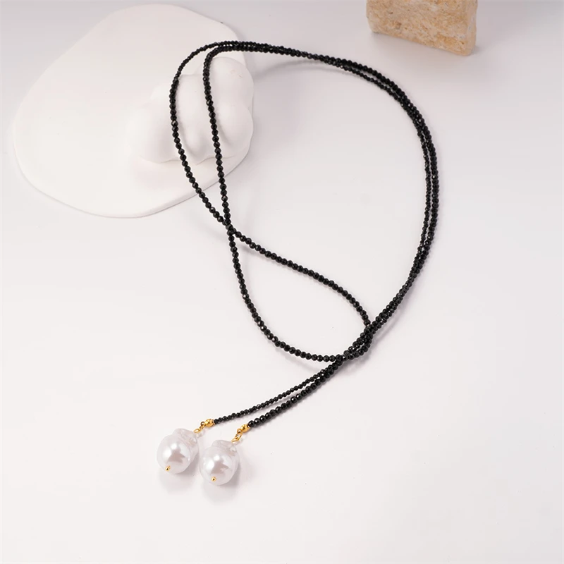Vintage grüne Kristallperlen-Anhänger-Halskette für Frauen, minimalistische handgefertigte Perlen, lange verstellbare Halskette, Halskette, Schmuck – Detail 13