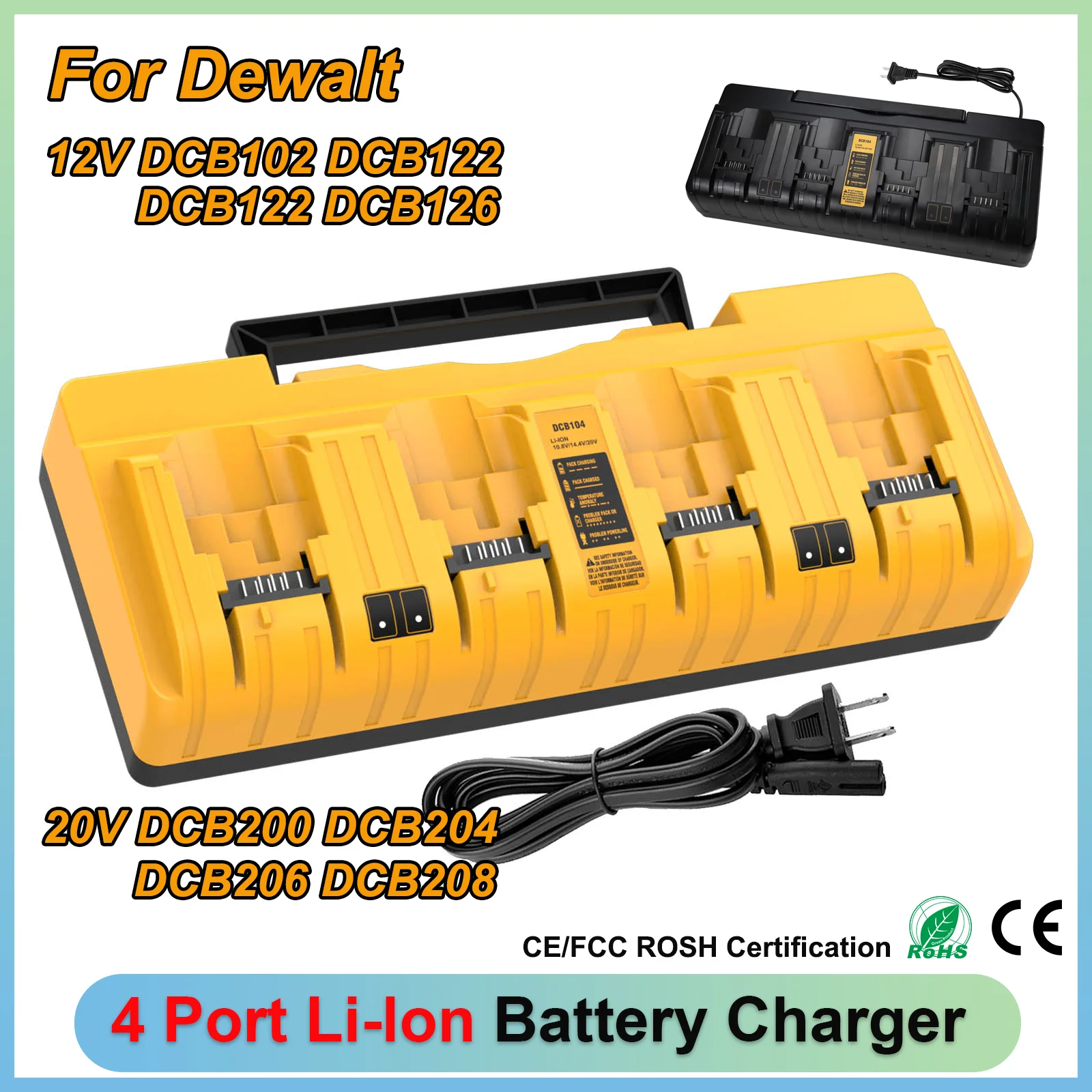 

Зарядное устройство для литий-ионных аккумуляторов Dewalt 12V-20V Max на 4 порта с LED-индикатором и ручкой (модели DCB104, DCB120, DCB127, DCB112)