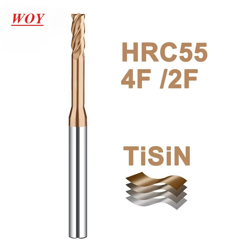 WOY HRC55 Deep Groove Tungsten Carbide End Mills 2 4 Flutes Long Neck Milling Cutters CNC End Mill For  Long Flute 12 16 20mm