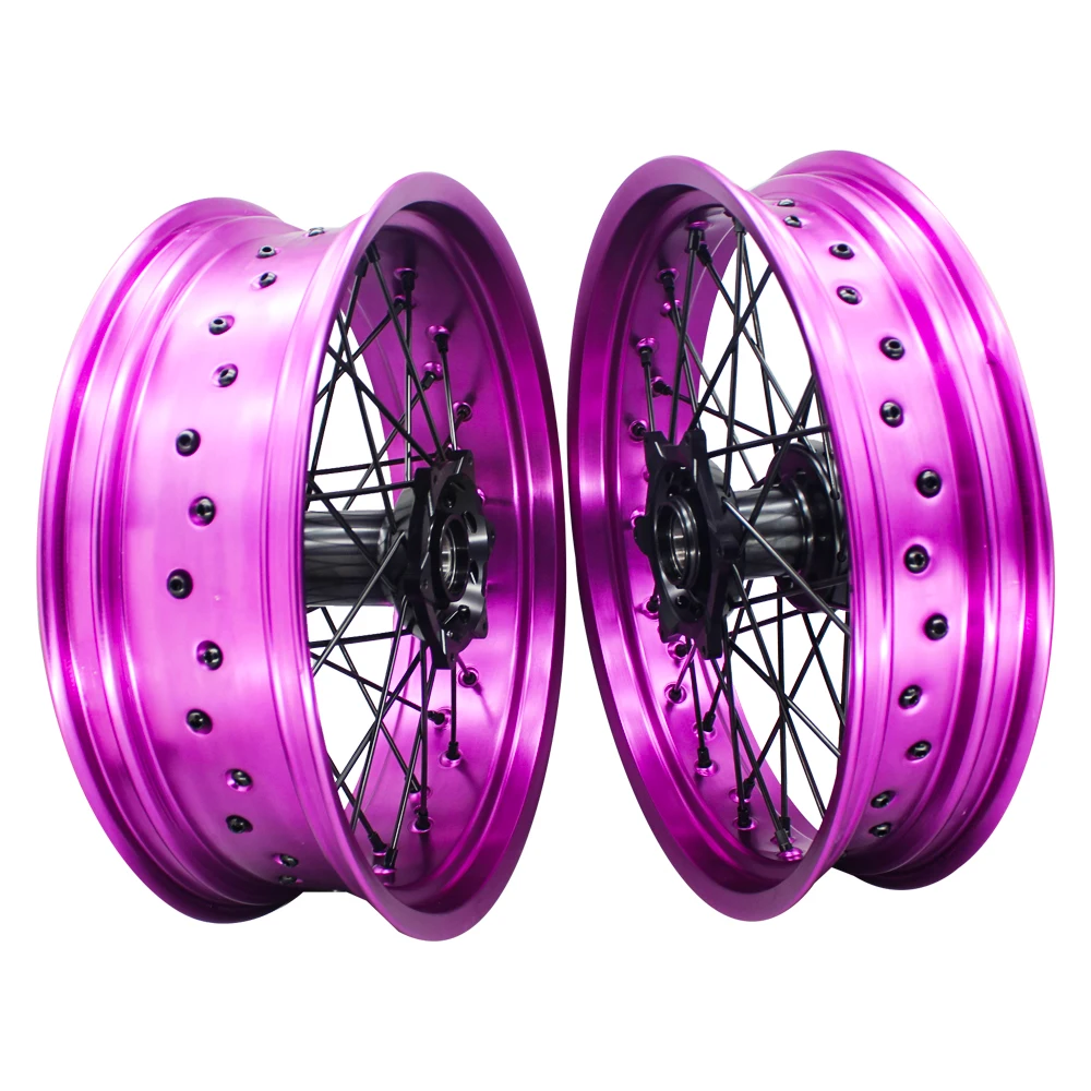 EXC 125 250 400 500 17 Inch Purple Rim Black Hub Compatible Supermoto Wheels Motorcycle Wheels Set For KTM