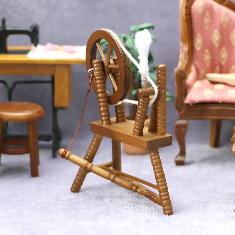 3picecs1:12 escala casa de bonecas em miniatura retro roda giratória de madeira-castanha móveis em miniatura vintage, ornamento modelo de bolso