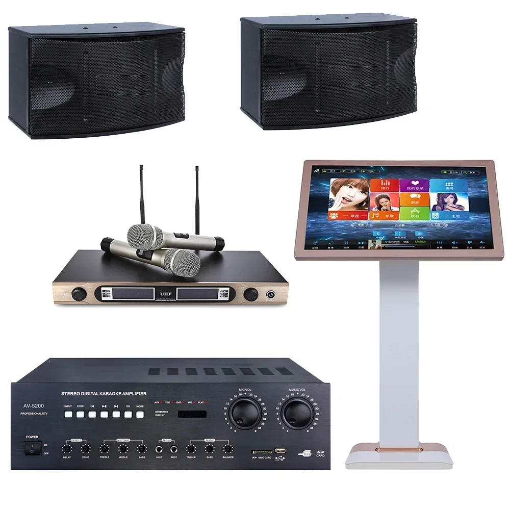 Professional KTV Karaoke Set Machine Power Amplifier+Speaker+wireless microphone