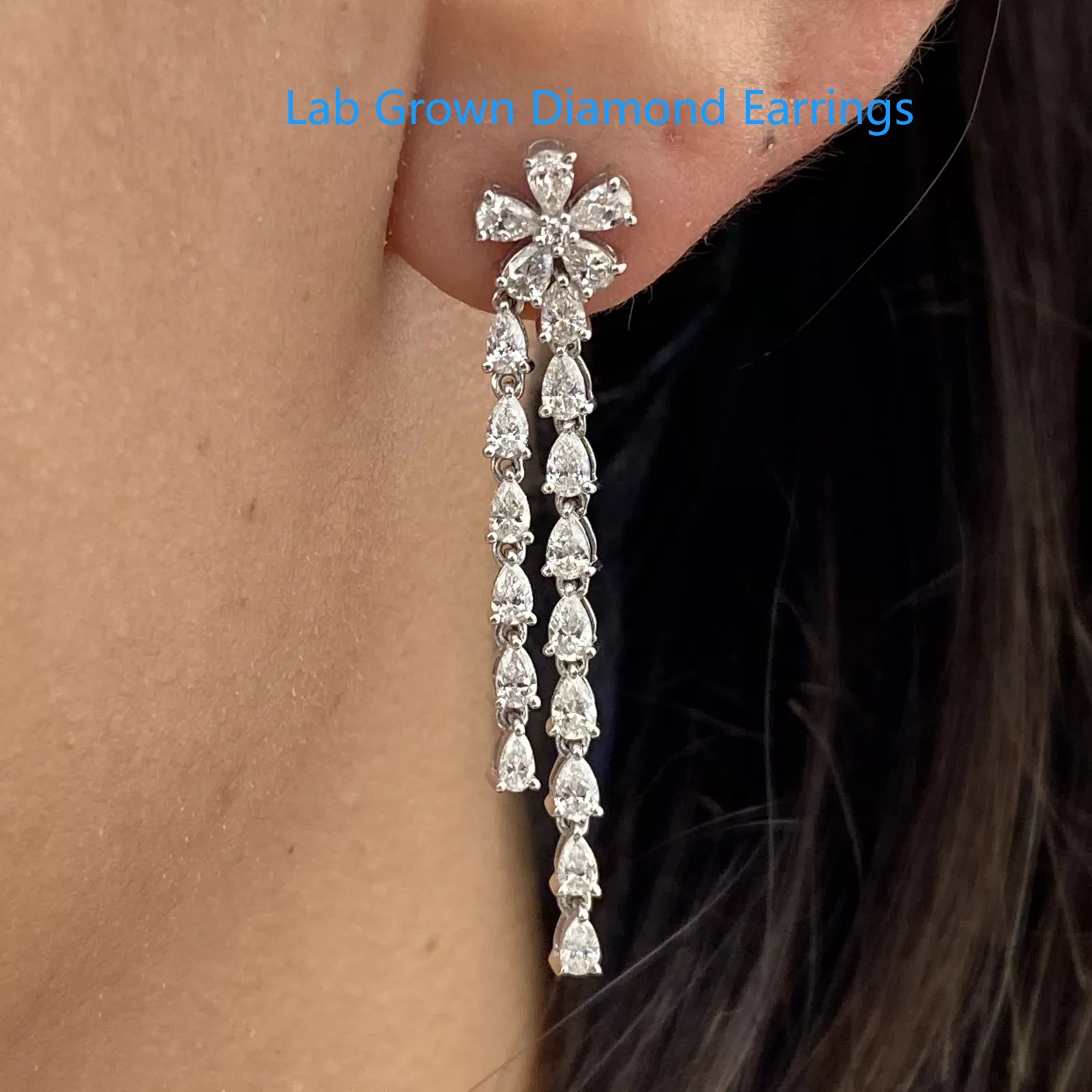 Platinum 950 Dangle Earrings 4ctw DEF VS-VVS Pear & Round Lab Grown Diamond Luxury Jewelry High Quality Jewelry For Women