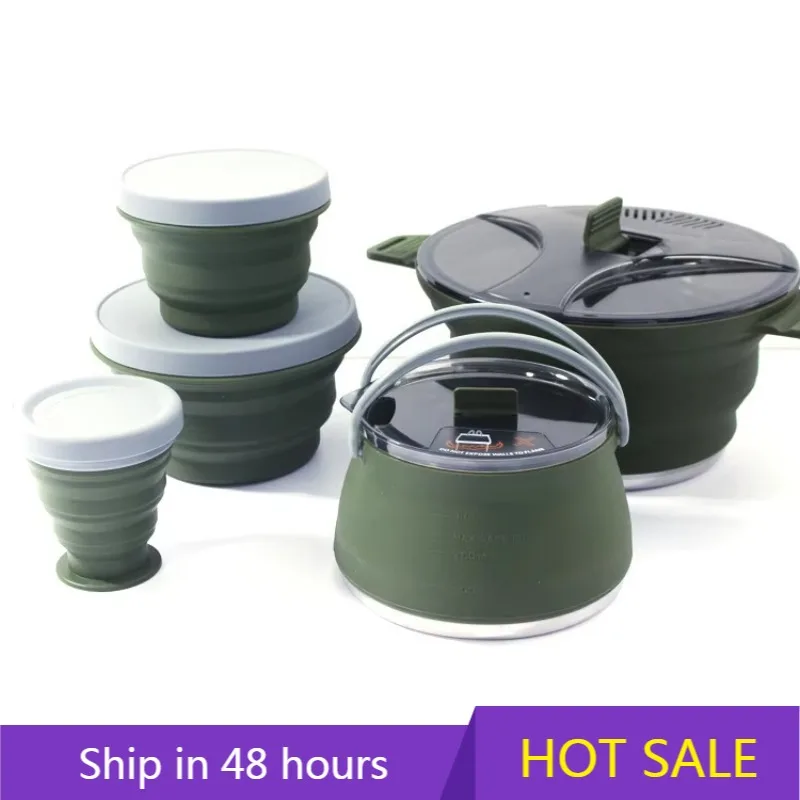 

Eco-friendly Wilderness Survival Silicone Camping Pot Cookware Set for Outdoor Kitchen Equipment Cookware Set