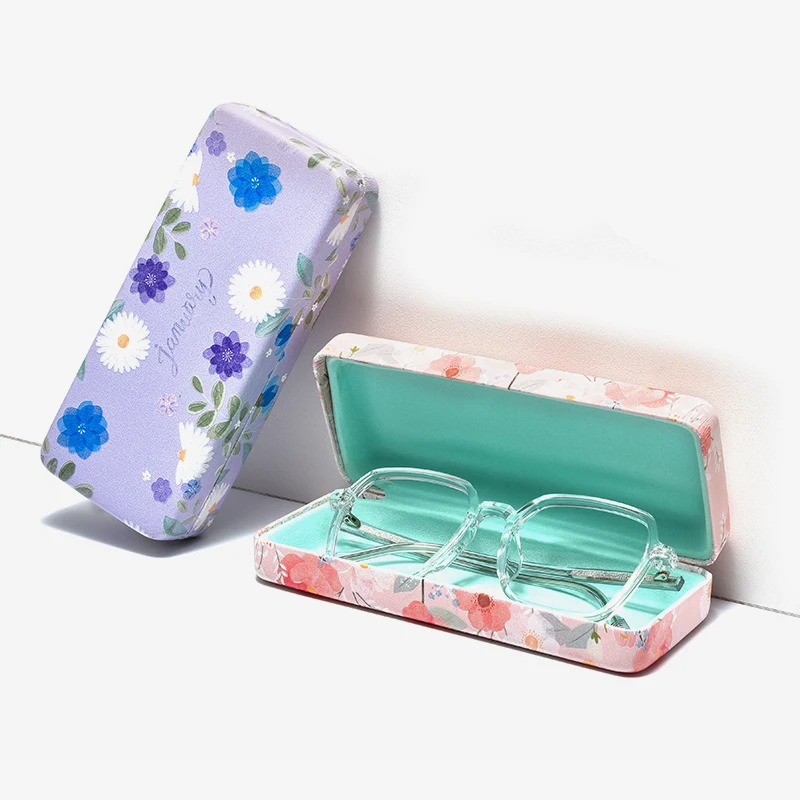 Sunglasses Organizer Box Pressure Resistant Eyeglass Cases For Female Girl 3D Printed Flower Oil Painting  PU Glasses Box Gift