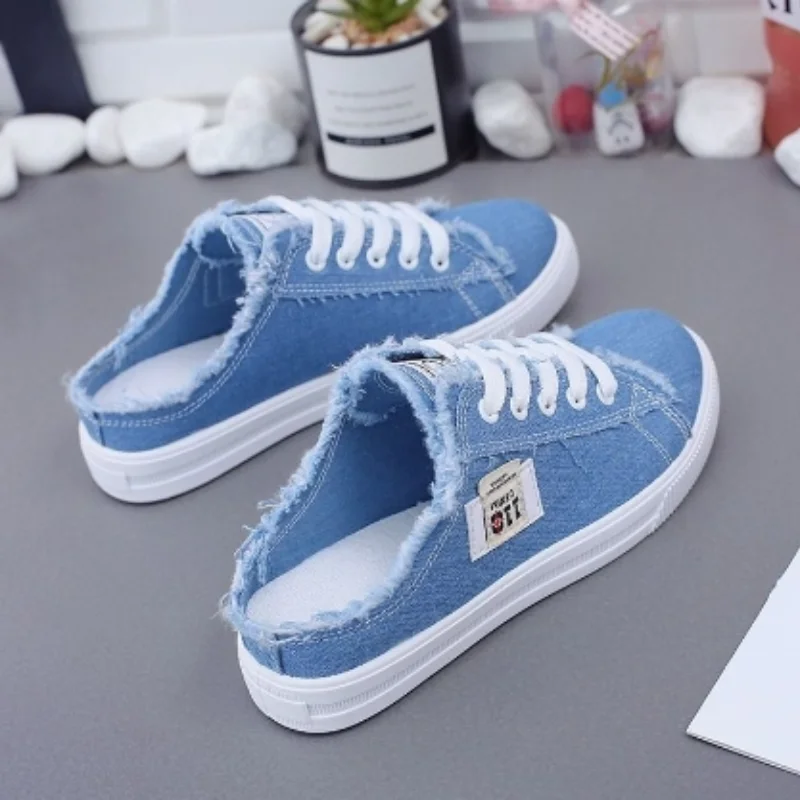 2024 Spring and Summer Women's Canvas Shoes Flat Bottom Sneakers Women's Casual Shoes Low Top Lace Up White Shoes Big Size