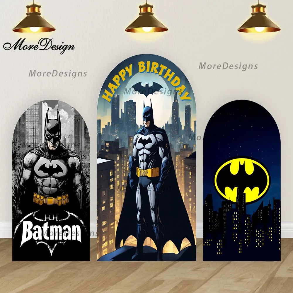 

Cartoon Batman Arch Backdrop Covers Baby Shower Decora Kids Birthday Party Arched Covers Double-sided Zipper Photography Props