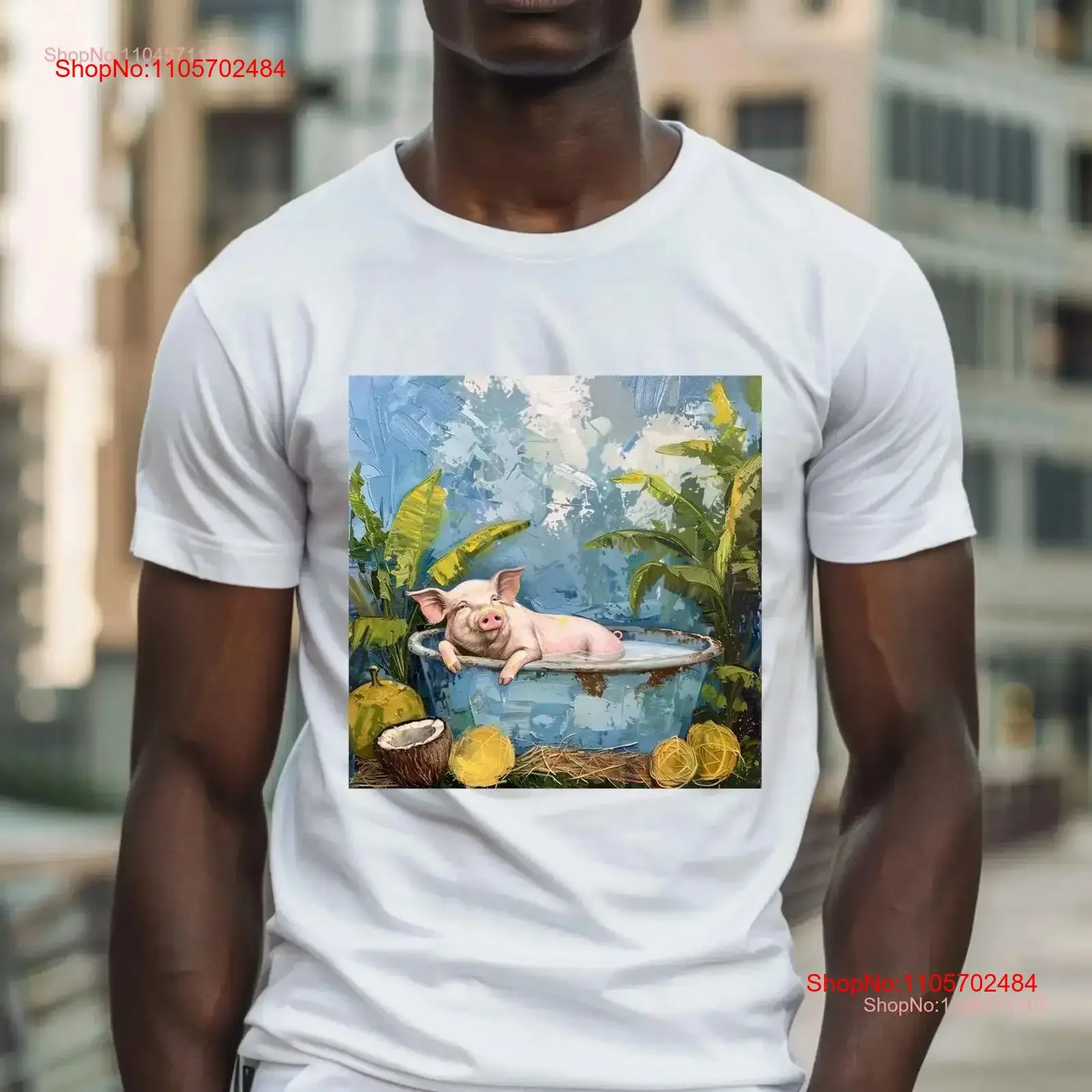 Cute Pig in a Bathtub T Shirt Print Design Animal ArT Creative Ideas vintage Washed streetwear Unisex Stylish Soft Slightly