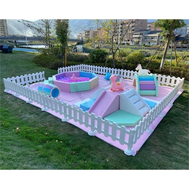 Hot Sale White with Pink Outdoor Playground Soft Play Set with White Bounce House Soft Play Equipmentpromote Sales