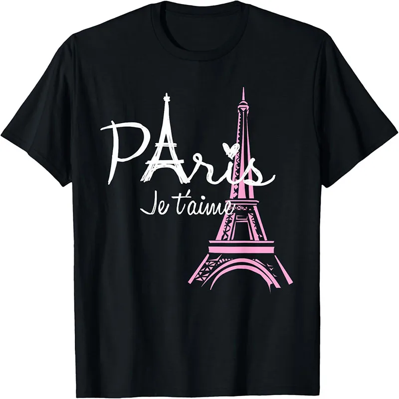 Paris Je t'aime Eiffel Tower Romantic France Travel Graphic T-Shirt Paris Lover Short Sleeve Tee Tops