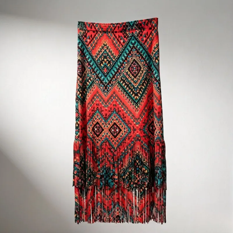 

Miyake Pleated Double-Layer Tassel Print Skirt 2026 Summer New Plant Print Jupe Hip-Hugging Elegant Versatile Straight Skirt